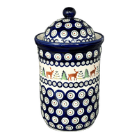A picture of a Polish Pottery Zaklady 1 Liter Container (Evergreen Moose) | Y1243-A992A as shown at PolishPotteryOutlet.com/products/1-liter-container-evergreen-moose-y1243-a992a