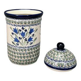 Polish Pottery 1 Liter Container (Blue Tulips) | Y1243-ART160 Additional Image at PolishPotteryOutlet.com