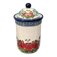 A picture of a Polish Pottery Zaklady 1 Liter Container (Floral Crescent) | Y1243-ART237 as shown at PolishPotteryOutlet.com/products/1l-container-fields-of-flowers-y1243-art237