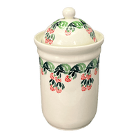 A picture of a Polish Pottery Zaklady 1 Liter Container (Raspberry Delight) | Y1243-D1170 as shown at PolishPotteryOutlet.com/products/1l-container-raspberry-delight-y1243-d1170