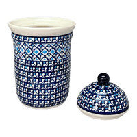A picture of a Polish Pottery Zaklady 1 Liter Container (Mosaic Blues) | Y1243-D910 as shown at PolishPotteryOutlet.com/products/1l-container-mosaic-blues-y1243-d910