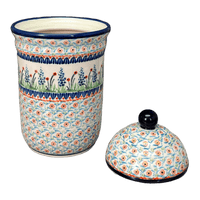 A picture of a Polish Pottery Zaklady 1 Liter Container (Lilac Garden) | Y1243-DU155 as shown at PolishPotteryOutlet.com/products/1l-container-du155-y1243-du155