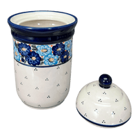 A picture of a Polish Pottery Zaklady 1 Liter Container (Garden Party Blues) | Y1243-DU50 as shown at PolishPotteryOutlet.com/products/1l-container-garden-party-blues-y1243-du50