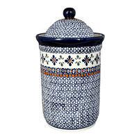 A picture of a Polish Pottery Zaklady 2 Liter Container (Blue Mosaic Flower) | Y1244-A221A as shown at PolishPotteryOutlet.com/products/2l-container-blue-mosaic-flower-y1244-a221a