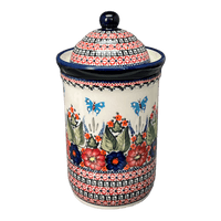 A picture of a Polish Pottery Zaklady 2 Liter Container (Butterfly Bouquet) | Y1244-ART149 as shown at PolishPotteryOutlet.com/products/2l-container-butterfly-bouquet-y1244-art149