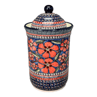 A picture of a Polish Pottery Zaklady 2 Liter Container (Exotic Reds) | Y1244-ART150 as shown at PolishPotteryOutlet.com/products/2l-container-exotic-reds-y1244-art150