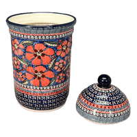 A picture of a Polish Pottery Zaklady 2 Liter Container (Exotic Reds) | Y1244-ART150 as shown at PolishPotteryOutlet.com/products/2l-container-exotic-reds-y1244-art150