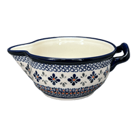 A picture of a Polish Pottery Zaklady 1.25 Quart Mixing Bowl (Blue Mosaic Flower) | Y1252-A221A as shown at PolishPotteryOutlet.com/products/1-25-quart-mixing-bowl-blue-mosaic-flower-y1252-a221a