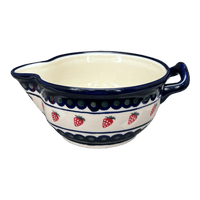 A picture of a Polish Pottery Zaklady 1.25 Quart Mixing Bowl (Strawberry Dot) | Y1252-A310A as shown at PolishPotteryOutlet.com/products/1-25-quart-mixing-bowl-strawberry-dot-y1252-a310a