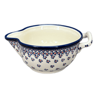 A picture of a Polish Pottery Zaklady 1.25 Quart Batter Bowl (Falling Blue Daisies) | Y1252-A882A as shown at PolishPotteryOutlet.com/products/1-2-liter-large-gravy-boat-falling-blue-daisies-y1252-a882a