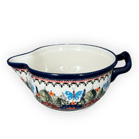 A picture of a Polish Pottery Zaklady 1.25 Quart Batter Bowl (Butterfly Bouquet) | Y1252-ART149 as shown at PolishPotteryOutlet.com/products/1-2-liter-large-gravy-boat-butterfly-bouquet-y1252-art149