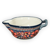 A picture of a Polish Pottery Zaklady 1.25 Quart Batter Bowl (Exotic Reds) | Y1252-ART150 as shown at PolishPotteryOutlet.com/products/1-2-liter-large-gravy-boat-exotic-reds-y1252-art150