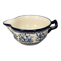 A picture of a Polish Pottery Zaklady 1.25 Quart Batter Bowl (Blue Tulips) | Y1252-ART160 as shown at PolishPotteryOutlet.com/products/1-25-quart-mixing-bowl-blue-tulips-y1252-art160