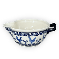 A picture of a Polish Pottery Zaklady 1.25 Quart Mixing Bowl (Rooster Blues) | Y1252-D1149 as shown at PolishPotteryOutlet.com/products/1-25-quart-mixing-bowl-rooster-blues-y1252-d1149