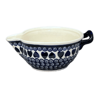 A picture of a Polish Pottery Zaklady 1.25 Quart Mixing Bowl (Swirling Hearts) | Y1252-D467 as shown at PolishPotteryOutlet.com/products/1-25-quart-mixing-bowl-swirling-hearts-y1252-d467