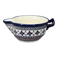 A picture of a Polish Pottery Bowl, Round, Mixing Bowl, 1.25 Quart in "Emerald Mosaic" by Zaklady | Y1252-DU60 as shown at PolishPotteryOutlet.com/products/1-2-liter-large-gravy-boat-emerald-mosaic-y1252-du60