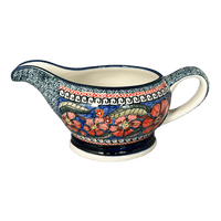 A picture of a Polish Pottery Zaklady 16 oz. Gravy Boat (Exotic Reds) | Y1258-ART150 as shown at PolishPotteryOutlet.com/products/gravy-boat-exotic-reds-y1258-art150