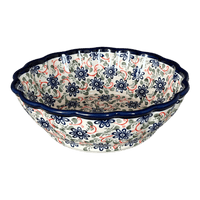 A picture of a Polish Pottery Deep 9.5" Scalloped Bowl (Swirling Flowers) | Y1279A-A1197A as shown at PolishPotteryOutlet.com/products/scalloped-9-5-bowl-swirling-flowers-y1279a-a1197a