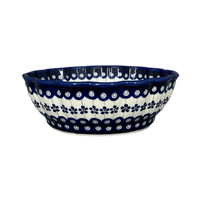 A picture of a Polish Pottery Bowl, Round, Scalloped, Deep, 9.5" in "Petite Floral Peacock" by Zaklady | Y1279A-A166A as shown at PolishPotteryOutlet.com/products/deep-9-5-scalloped-bowl-petite-floral-peacock-y1279a-a166a