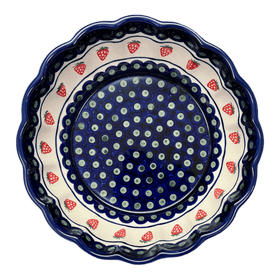 Polish Pottery Bowl, Round, Scalloped, Deep, 9.5" in "Strawberry Dot" by Zaklady | Y1279A-A310A Additional Image at PolishPotteryOutlet.com