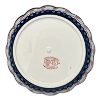 A picture of a Polish Pottery Zaklady Deep 9.5" Scalloped Bowl (Strawberry Dot) | Y1279A-A310A as shown at PolishPotteryOutlet.com/products/scalloped-9-5-bowl-strawberry-peacock-y1279a-a310a