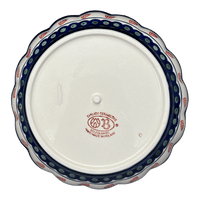 A picture of a Polish Pottery Bowl, Round, Scalloped, Deep, 9.5" in "Strawberry Dot" by Zaklady | Y1279A-A310A as shown at PolishPotteryOutlet.com/products/scalloped-9-5-bowl-strawberry-peacock-y1279a-a310a