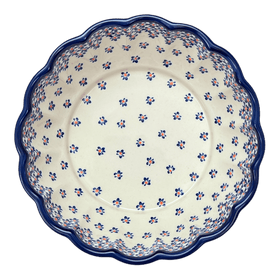 Polish Pottery Zaklady Deep 9.5" Scalloped Bowl (Falling Blue Daisies) | Y1279A-A882A Additional Image at PolishPotteryOutlet.com