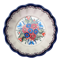 A picture of a Polish Pottery Zaklady Deep 9.5" Scalloped Bowl (Butterfly Bouquet) | Y1279A-ART149 as shown at PolishPotteryOutlet.com/products/scalloped-9-5-bowl-butterfly-bouquet-y1279a-art149