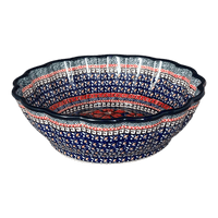 A picture of a Polish Pottery Zaklady Deep 9.5" Scalloped Bowl (Exotic Reds) | Y1279A-ART150 as shown at PolishPotteryOutlet.com/products/scalloped-9-5-bowl-exotic-reds-y1279a-art150