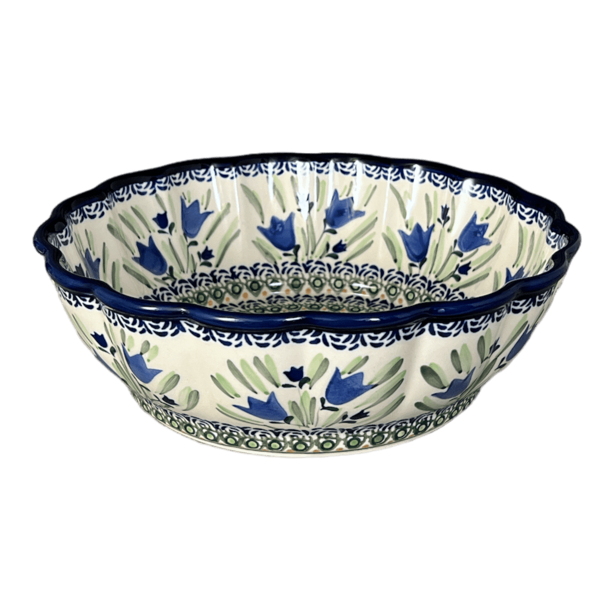 Bowl, Round, Scalloped, Deep, 9.5" in "Blue Tulips" by Zaklady | Y1279A-ART160