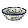 Polish Pottery Zaklady Deep 9.5" Scalloped Bowl (Blue Tulips) | Y1279A-ART160 at PolishPotteryOutlet.com