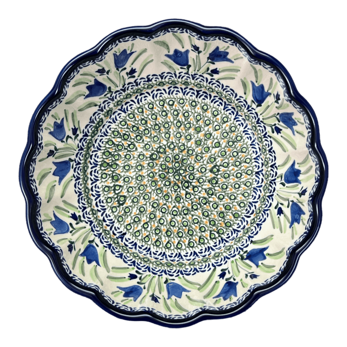 Bowl, Round, Scalloped, Deep, 9.5" in "Blue Tulips" by Zaklady | Y1279A-ART160