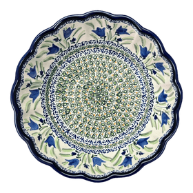 Polish Pottery Zaklady Deep 9.5" Scalloped Bowl (Blue Tulips) | Y1279A-ART160 Additional Image at PolishPotteryOutlet.com