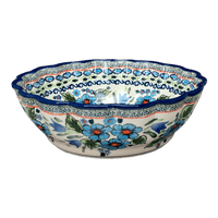 A picture of a Polish Pottery Zaklady Deep 9.5" Scalloped Bowl (Julie's Garden) | Y1279A-ART165 as shown at PolishPotteryOutlet.com/products/deep-9-5-scalloped-bowl-julies-garden-y1279a-art165
