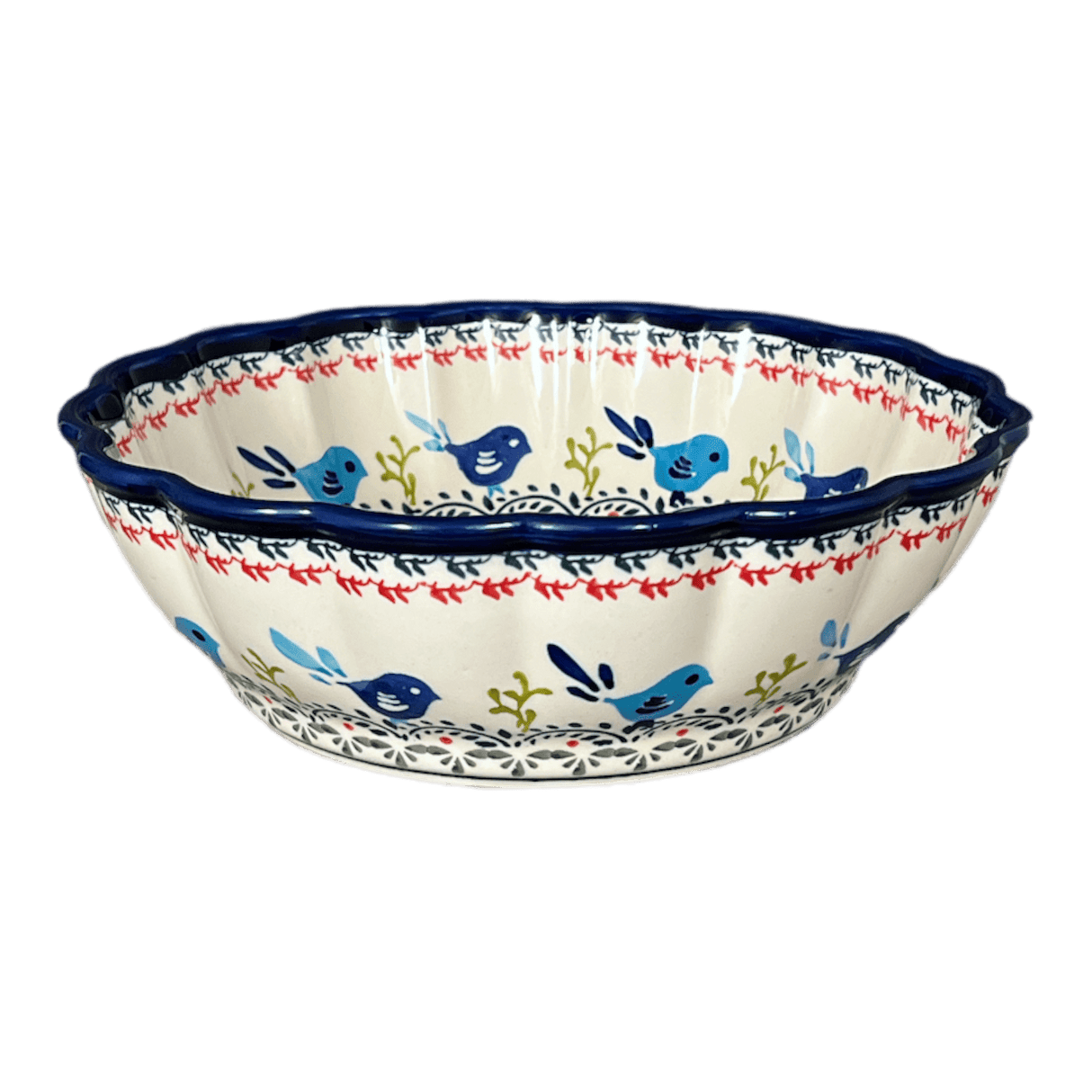 Bowl, Round, Scalloped, Deep, 9.5" in "Circling Bluebirds" by Zaklady | Y1279A-ART214