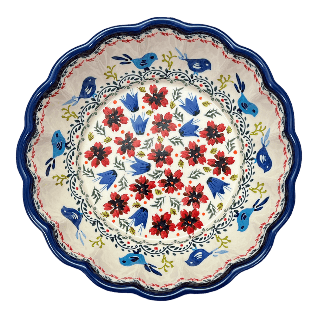 Bowl, Round, Scalloped, Deep, 9.5" in "Circling Bluebirds" by Zaklady | Y1279A-ART214