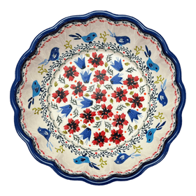 Polish Pottery Deep 9.5" Scalloped Bowl (Circling Bluebirds) | Y1279A-ART214 Additional Image at PolishPotteryOutlet.com