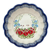 A picture of a Polish Pottery Zaklady Deep 9.5" Scalloped Bowl (Floral Crescent) | Y1279A-ART237 as shown at PolishPotteryOutlet.com/products/deep-9-5-scalloped-bowl-floral-crescent-y1279a-art237