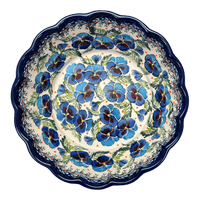 A picture of a Polish Pottery Zaklady Deep 9.5" Scalloped Bowl (Pansies in Bloom) | Y1279A-ART277 as shown at PolishPotteryOutlet.com/products/scalloped-9-5-bowl-pansies-in-bloom-y1279a-art277