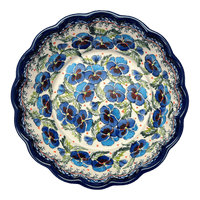 A picture of a Polish Pottery Bowl, Round, Scalloped, Deep, 9.5" in "Pansies in Bloom" by Zaklady | Y1279A-ART277 as shown at PolishPotteryOutlet.com/products/scalloped-9-5-bowl-pansies-in-bloom-y1279a-art277