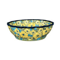 A picture of a Polish Pottery Zaklady Deep 9.5" Scalloped Bowl (Sunny Meadow) | Y1279A-ART332 as shown at PolishPotteryOutlet.com/products/deep-9-5-scalloped-bowl-sunny-meadow-y1279a-art332