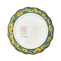 A picture of a Polish Pottery Zaklady Deep 9.5" Scalloped Bowl (Sunny Meadow) | Y1279A-ART332 as shown at PolishPotteryOutlet.com/products/deep-9-5-scalloped-bowl-sunny-meadow-y1279a-art332