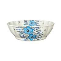 A picture of a Polish Pottery Zaklady Deep 9.5" Scalloped Bowl (Something Blue) | Y1279A-ART374 as shown at PolishPotteryOutlet.com/products/deep-9-5-scalloped-bowl-something-blue-y1279a-art374