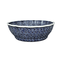 A picture of a Polish Pottery Zaklady Deep 9.5" Scalloped Bowl (Ditsy Daisies) | Y1279A-D120 as shown at PolishPotteryOutlet.com/products/deep-9-5-scalloped-bowl-ditsy-daisies-y1279a-d120
