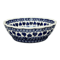 A picture of a Polish Pottery Deep 9.5" Scalloped Bowl (Swirling Hearts) | Y1279A-D467 as shown at PolishPotteryOutlet.com/products/deep-9-5-scalloped-bowl-swirling-hearts-y1279a-d467