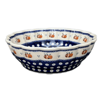 A picture of a Polish Pottery Bowl, Round, Scalloped, Deep, 9.5" in "Persimmon Dot" by Zaklady | Y1279A-D479 as shown at PolishPotteryOutlet.com/products/deep-9-5-scalloped-bowl-persimmon-dot-y1279a-d479