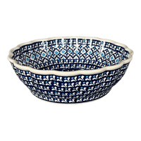 A picture of a Polish Pottery Zaklady Deep 9.5" Scalloped Bowl (Mosaic Blues) | Y1279A-D910 as shown at PolishPotteryOutlet.com/products/scalloped-9-5-bowl-mosaic-blues-y1279a-d910