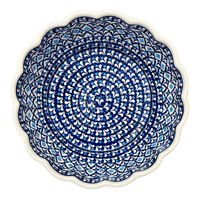 A picture of a Polish Pottery Zaklady Deep 9.5" Scalloped Bowl (Mosaic Blues) | Y1279A-D910 as shown at PolishPotteryOutlet.com/products/scalloped-9-5-bowl-mosaic-blues-y1279a-d910