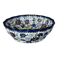 A picture of a Polish Pottery Zaklady Deep 9.5" Scalloped Bowl (Floral Explosion) | Y1279A-DU126 as shown at PolishPotteryOutlet.com/products/deep-9-5-scalloped-bowl-floral-explosion-y1279a-du126