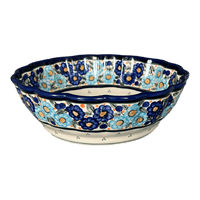 A picture of a Polish Pottery Bowl, Round, Scalloped, Deep, 9.5" in "Garden Party Blues" by Zaklady | Y1279A-DU50 as shown at PolishPotteryOutlet.com/products/scalloped-9-5-bowl-garden-party-blues-y1279a-du50